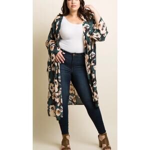 PinkBlush Green Floral Chiffon Long Plus Cover Up‎ NWOT